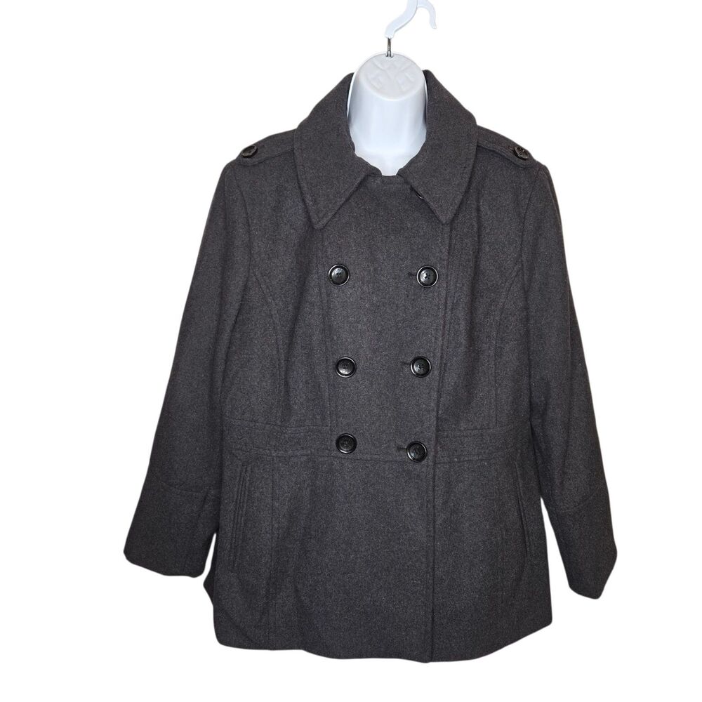 MICHAEL Michael Kors Women's Wool Blend Double-Breasted Peacoat Charcoal Gray XL